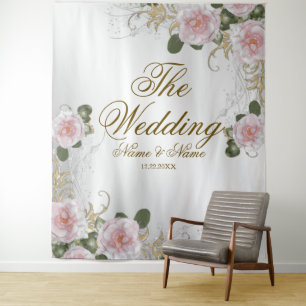 Tenture Cortège de mariage floral rose gris argenté élégan