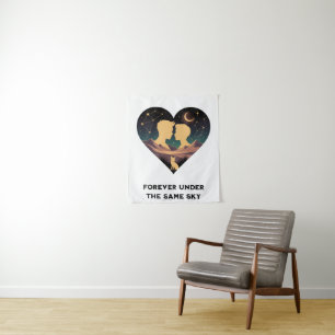 Tenture Cosmic Love Story Coeur avec les amants et Fox Art