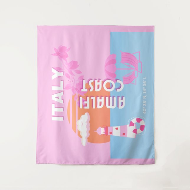 Tenture Côte d'Amalfi Art de voyage, Voyage élégant, Rose (Devant)