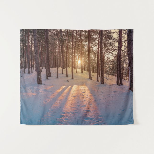 Tenture Coucher de soleil dans la pinède d'hiver (Devant (Horizontal))