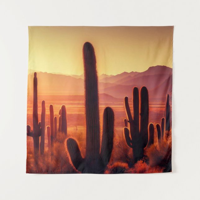 Tenture Coucher de soleil de cactus du désert de l'Arizona (Devant)
