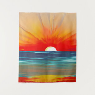 Tenture Coucher de soleil de l'océan en orange et bleu