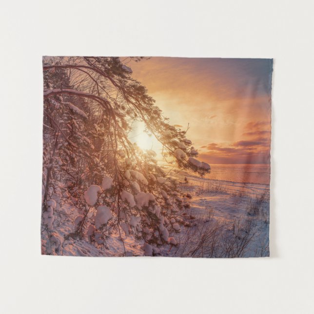 Tenture Coucher de soleil sur la mer et le pin (Devant (Horizontal))