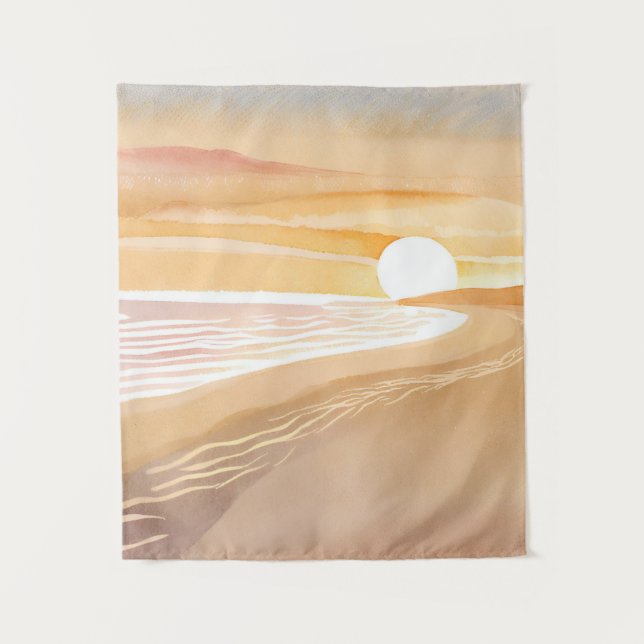 Tenture Coucher de soleil sur la plage aquarelle | Beau ja (Devant)