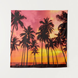 Tenture Coucher de soleil tropical : Silhouette de palme s