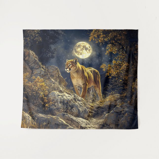 Tenture Cougar in the Moonlight Wildlife Art (Devant (Horizontal))