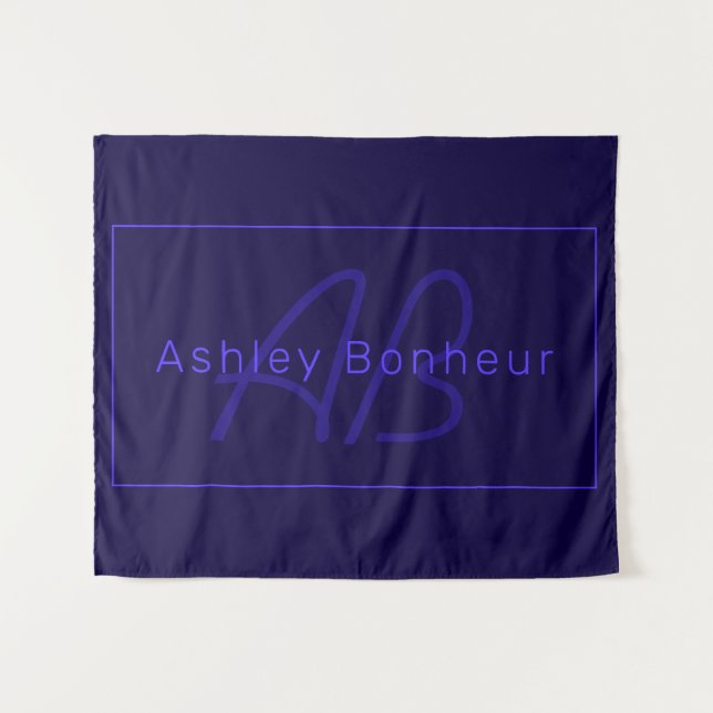 Tenture Couleurs Deep Purple Modernes | Nom et Monogramme  (Devant (Horizontal))