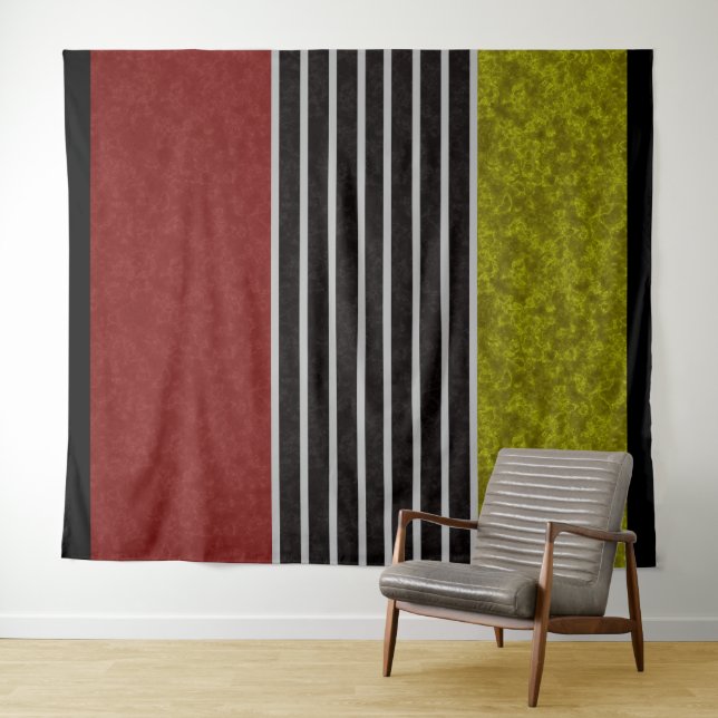 Tenture couleurs modernes Abstraites rouge vert blanc noir (En situation (horizontale))