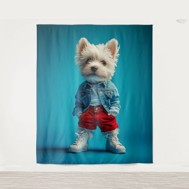 Tenture Coupe Westie stylish en Denim et Basket (Devant)