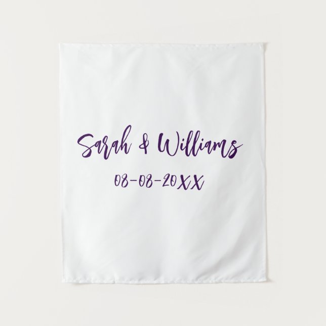 Tenture Couple de mariés. Nom date violet simple minimalis (Devant)