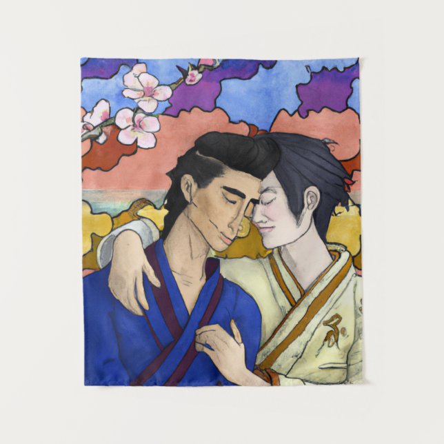 Tenture Couple Gay Dans Le Style De L'Art Japonais Ukiyo-e (Devant)