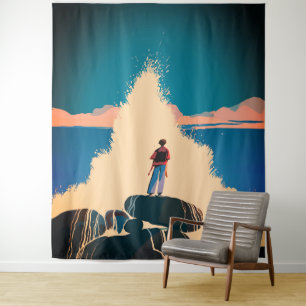 Tenture Courage face à la mer - Vue sur les vagues déferla