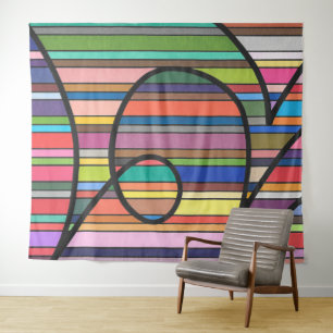Tenture Courbes noires abstraites rayées multicolores