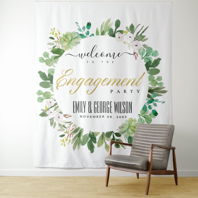 Tenture Couronne de feuillage vert aquarelle de bienvenue  (En situation)