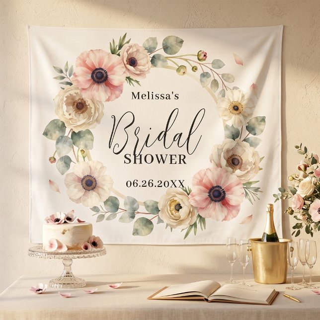 Tenture Couronne de mariage Anémone Aquarelle Rose Fardée (Créateur téléchargé)
