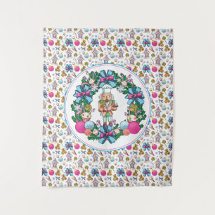 Tenture Couronne de Noël rose et bleue adorable avec casse