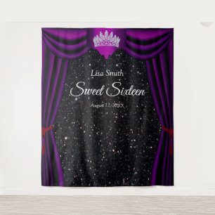 Tenture Couronne de princesse Sweet 16 Violet Rideau Noir 