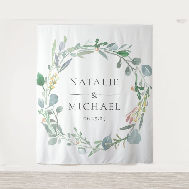 Tenture Couronne de verdure à l'aquarelle Eucalyptus Maria (Devant)
