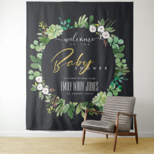 TENTURE COURONNE FEUILLAGE AQUARELLE BIENVENUE BABY SHOWER