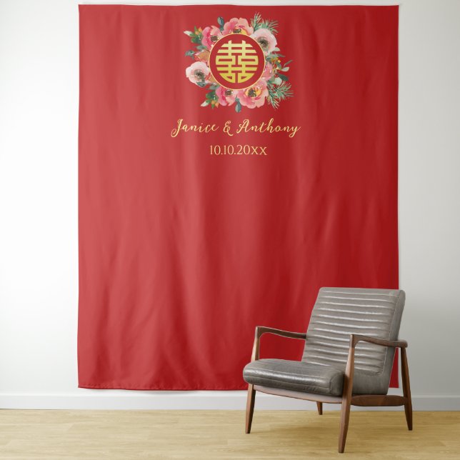 Tenture Couronne fleurie rose moderne mariage chinois arri (En situation)