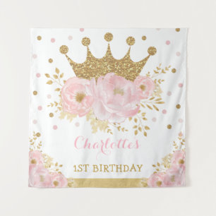 Tenture Couronne Royale Rose et Or Fête d'anniversaire de 