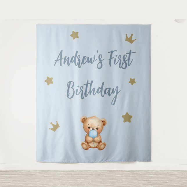 Tenture Coutume Ours Bleu Teddy Anniversaire (Devant)