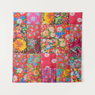 Tenture Couverture en patchwork faite main avec motif flor