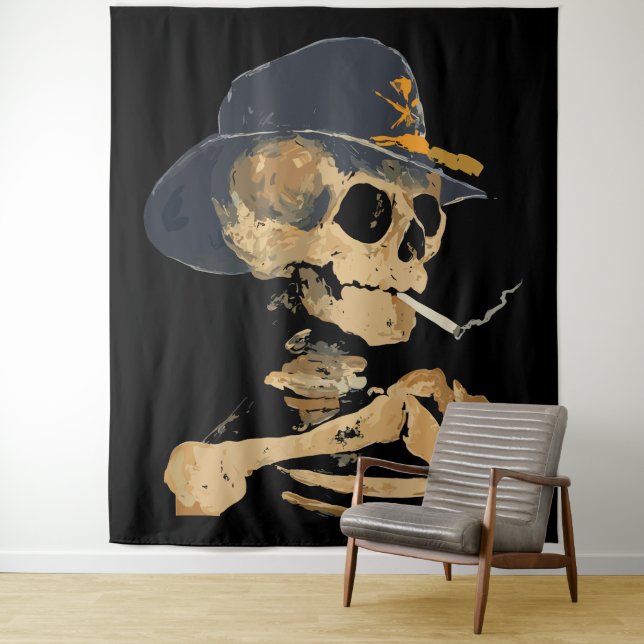 Tenture Cowboy squelette fumeur (En situation)