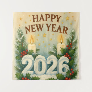 Tenture cozy happy new year 2026 party backdrop