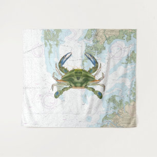 Tenture Crabe bleu avec carte marine de la baie Chesapeake