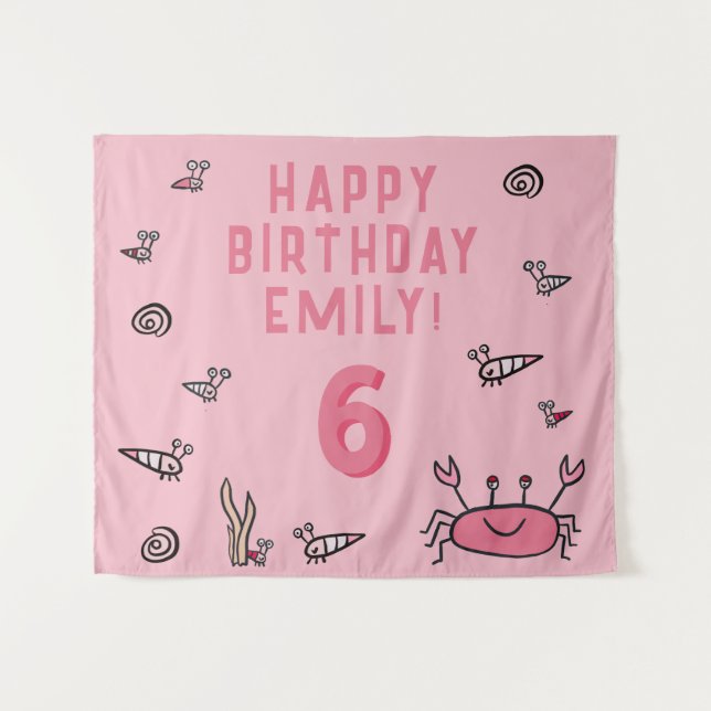 Tenture Crabe rose Animaux de la mer Coquille Photo Annive (Devant (Horizontal))