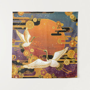 Tenture Crane Bird Chrysanthemum Motif japonais