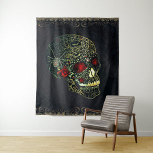 Tenture Crâne de araignée & Roses Glam Gothique Filigrane