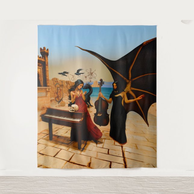Tenture Crâne de dragon Abstrait Occulte Cuisine foncée AI (Devant)