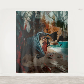 Tenture Crâne de dragon Abstrait Occulte Cuisine foncée AI