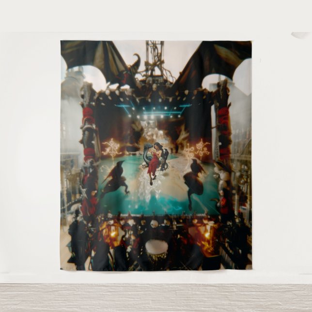 Tenture Crâne de dragon Abstrait Occulte Cuisine foncée AI (Devant)