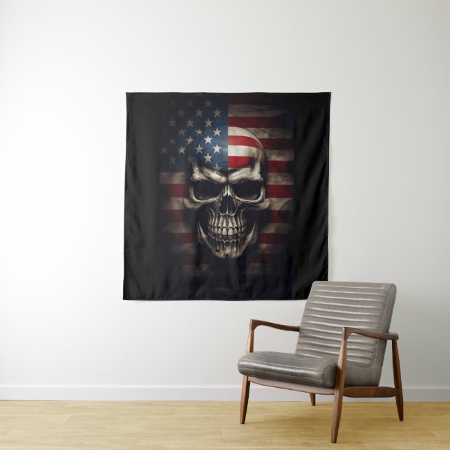 Tenture Crâne de drapeau américain  (En situation)