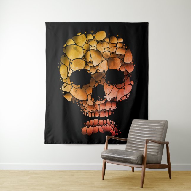 Tenture Crâne de pierre – Unique art gothique inspiré des  (En situation)