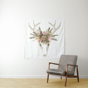 Tenture Crâne et fleurs de cerfs
