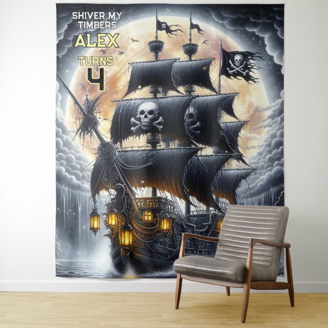 Tenture Crâne et os croisés Pirate Frissonne Mes Bois (En situation)