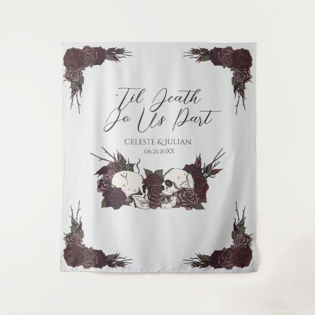 Tenture Crâne Floral Gris Clair Gothic Til Death (Devant)