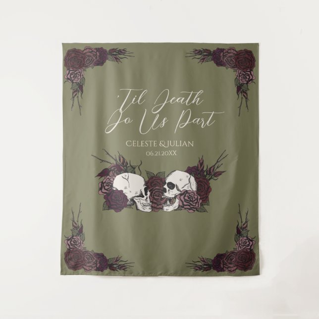 Tenture Crâne Floral Vert Olive Gothic Til Death (Devant)