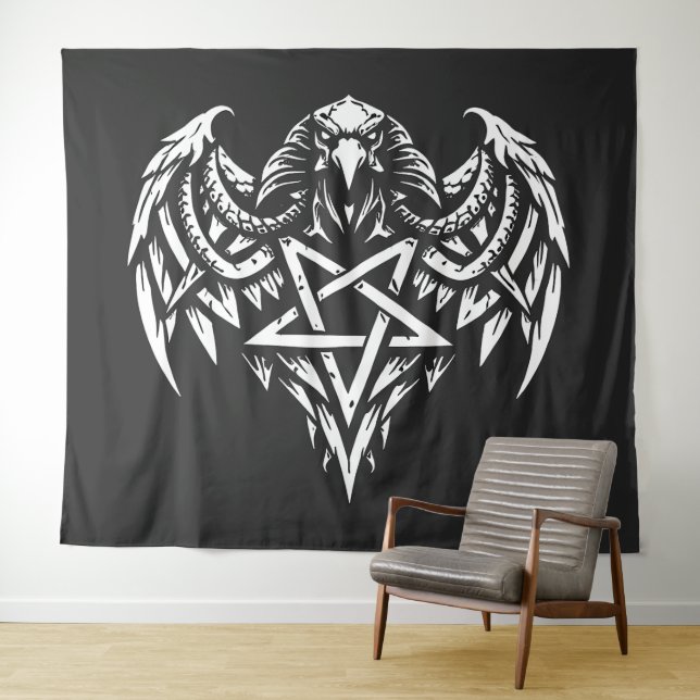 Tenture Crâne Pentagramme Tribal par BurnsInhell (En situation (horizontale))