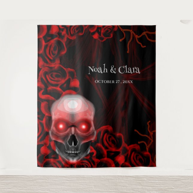 Tenture Crâne rouge floral foncé moody gothique crâne Hall (Devant)