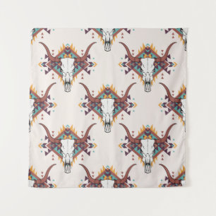 Tenture Crâne taureau de la tribu : Boho Seamless
