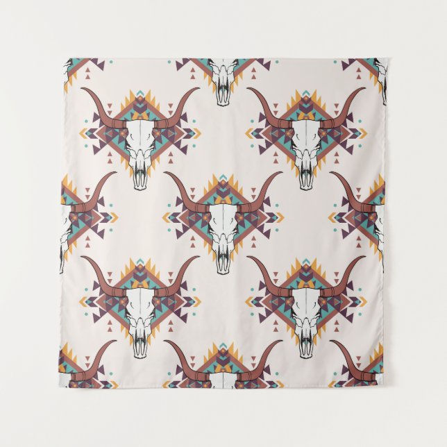 Tenture Crâne taureau de la tribu : Boho Seamless (Devant)