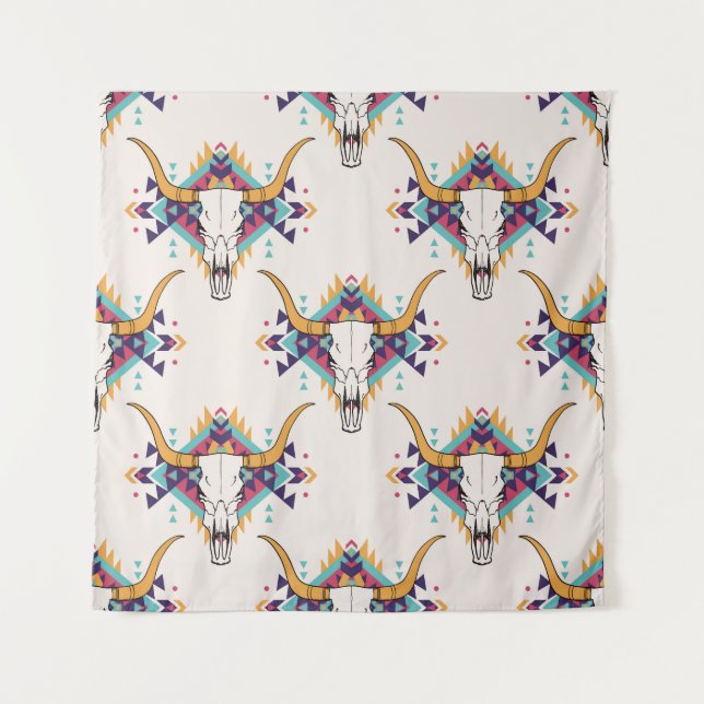 Tenture Crâne taureau de la tribu : Boho Seamless (Devant)