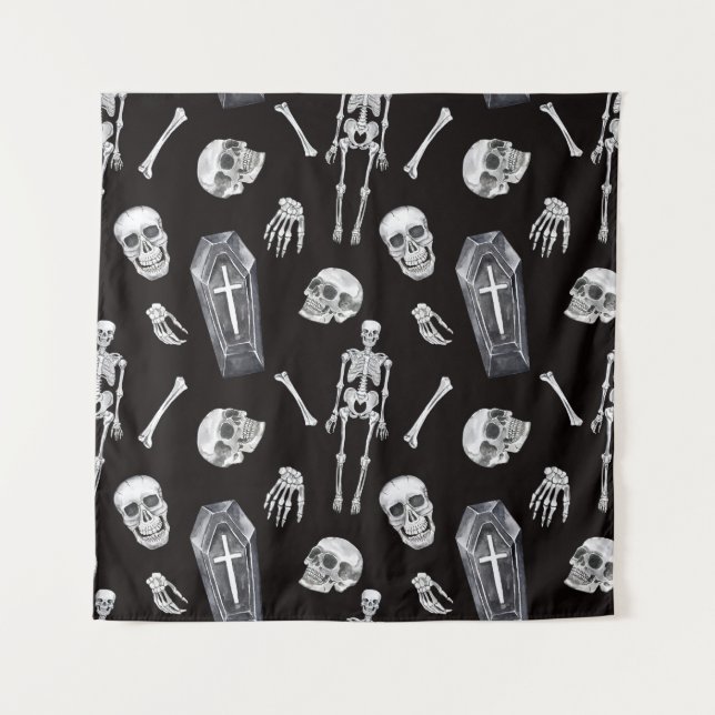 Tenture Crânes déplaisants : Motif d'aquarelle d'Halloween (Devant)
