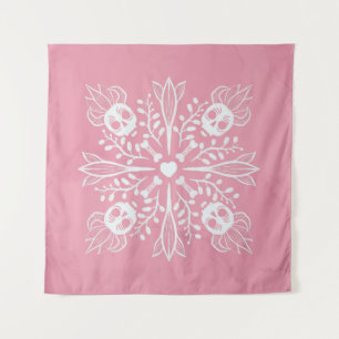 Tenture Crânes roses Pastel Goth Kawaii Horreur mignonne