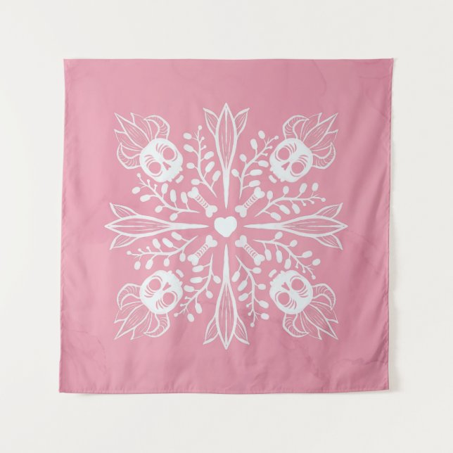 Tenture Crânes roses Pastel Goth Kawaii Horreur mignonne (Devant)